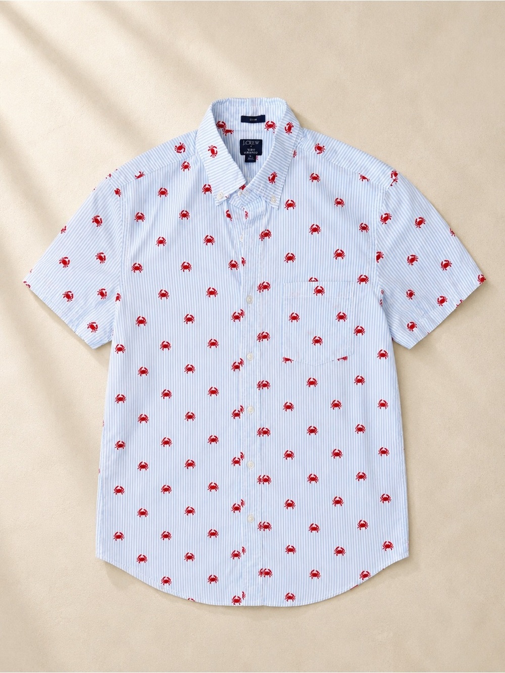 J.Crew Flex Washed Slim Fit Crab Print Button Down Shirt Coastal Nautical - Picture 1 of 10